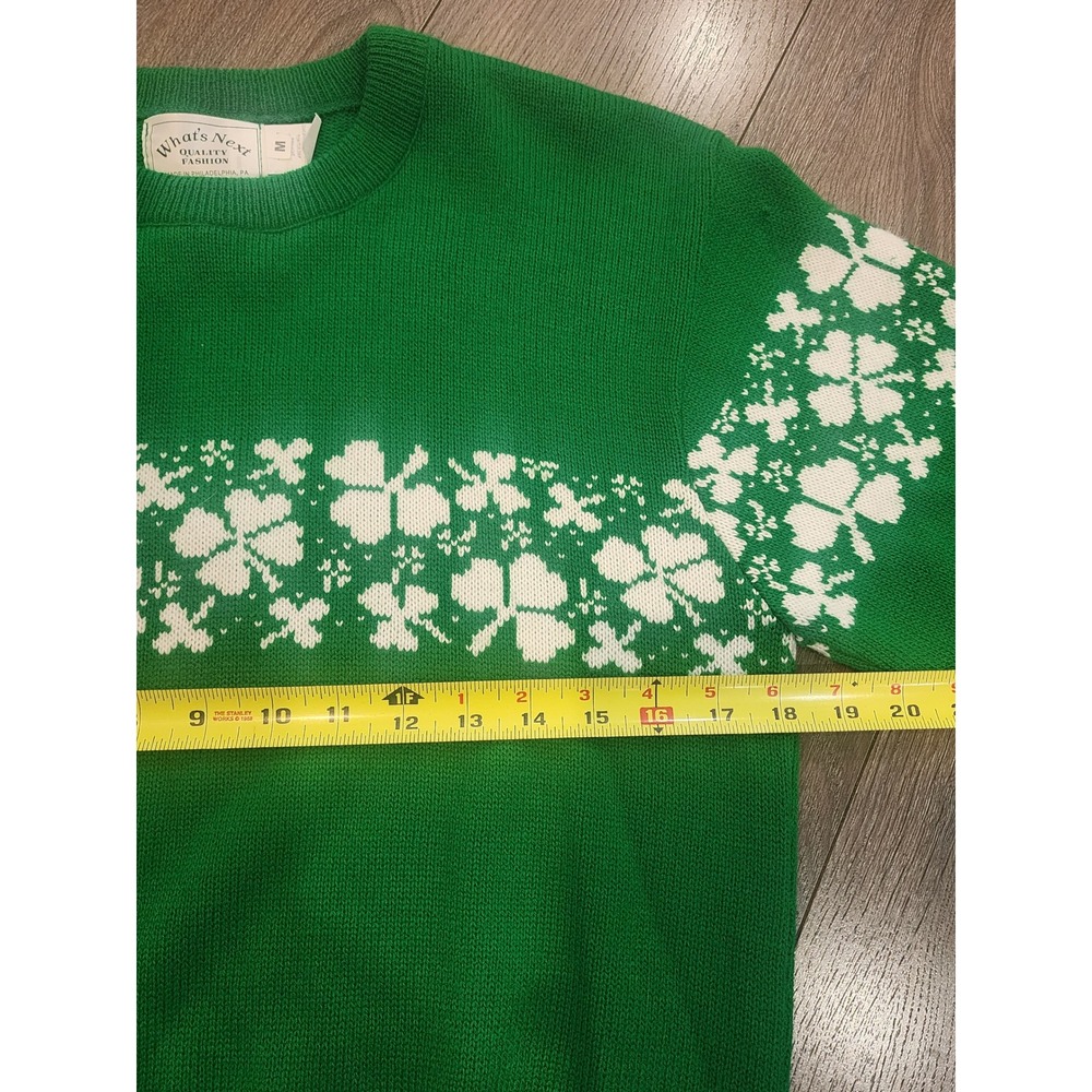 Whats Next Vintage Green Shamrock Clover Knit Sweater Mens M St Patricks Day - Picture 4 of 6